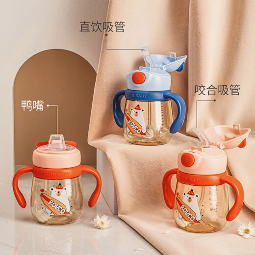 Rikang (Rikang) Ein Topf mit drei Mundbabys Lernbecher Kinderstrohschalter Entenbecher Baby Trinkwasser Tasse Straight Cup 240 ml240ml B1048 Blauer Topf Drei Mund