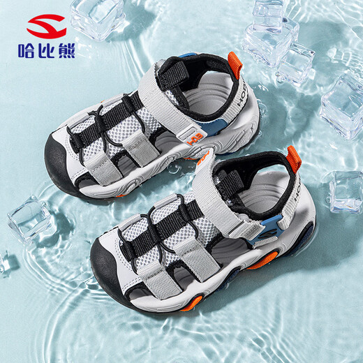 HOBIBEAR children's shoes summer boys outdoor hollow toe sports sandals lightweight girls beach shoes 621310 gray black 36