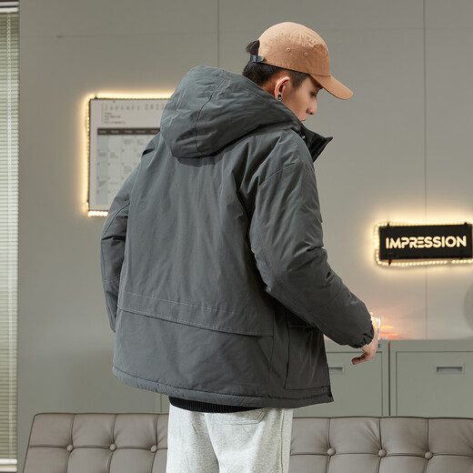 TonLion 2025 winter men's hooded short workwear cotton coat with small label on the front