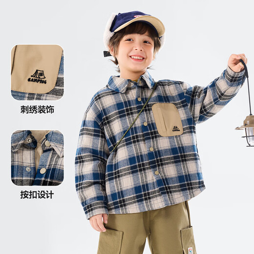 Dudujia Boys' Shirts Winter Children's Plaid Jackets Women's Plaid Fashion Versatile Autumn and Winter Style Shirts Trendy Navy 90