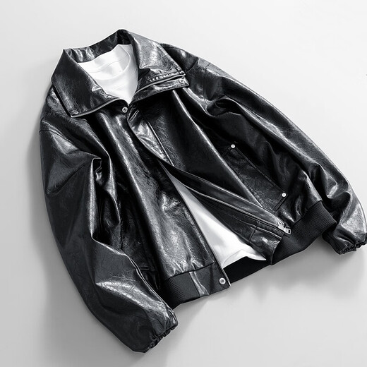 Men's Spring and Autumn Lapel Leather Jacket Youth Outdoor Sports and Leisure Versatile Leather Jacket New Windproof Leather Jacket Brown 2630 L Recommended 125-150Jin Jin equals 0.5 kg