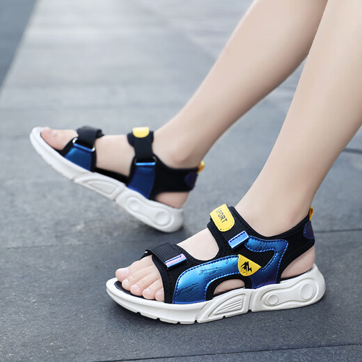 RICKY JORDAN children's sandals men's summer 2026 new medium and large children's sports anti-slip sandals soft bottom children's boys sandals 166 white and black - anti-slip, anti-odor, lightweight and soft soles that do not tire the feet 33