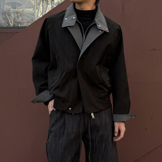 CATSSTAC fleeting houndstooth fake two-piece embroidered jacket black M