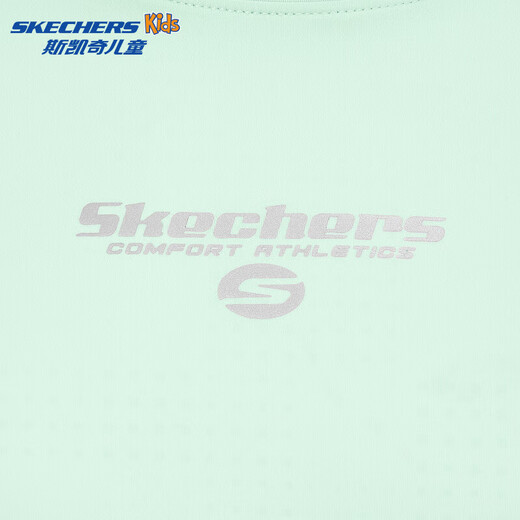 Skechers 2026 spring boys' comfortable sports and leisure knitted short-sleeved T-shirt P225B008 light plaid aqua white background gradient/059Z 120