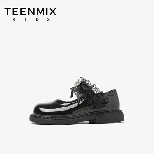 TEENMIX Children's Shoes 2026 Spring New Girls' Versatile Leather Shoes Princess Shoes Bow Tie Performance Shoes Soft Sole Shallow Mouth Single Shoes Black 35