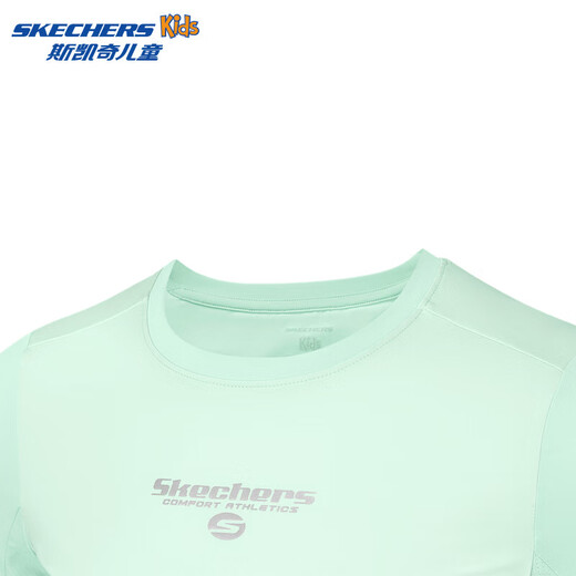 Skechers 2026 spring boys' comfortable sports and leisure knitted short-sleeved T-shirt P225B008 light plaid aqua white background gradient/059Z 120