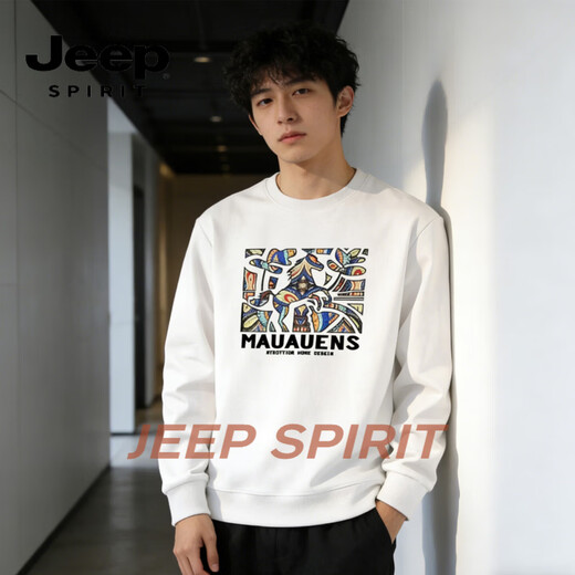 JEEP SPIRIT Van Gogh Art Printed Sweater Men's 2026 Spring New Fashion Brand Loose Round Neck Long Sleeve Bottoming Shirt Men White S 95-120Jin Jin is equal to 0.5 kg