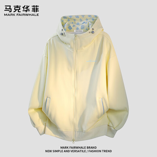 Mark Huafei Autumn Contrast Color Zipper Cardigan Sweater Men's and Women's Trendy Loose Casual Versatile Hooded Jacket Black 3XL