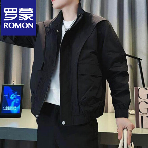 ROMON 2025 Autumn Men's Jacket Slim Stand Collar Zipper Handsome Style Jacket Khaki L
