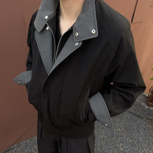 CATSSTAC fleeting houndstooth fake two-piece embroidered jacket black M