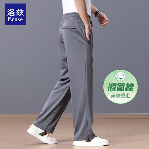 Lozi high-end 100% cotton liquid ammonia summer thin men's casual pants straight loose sports pants blue M