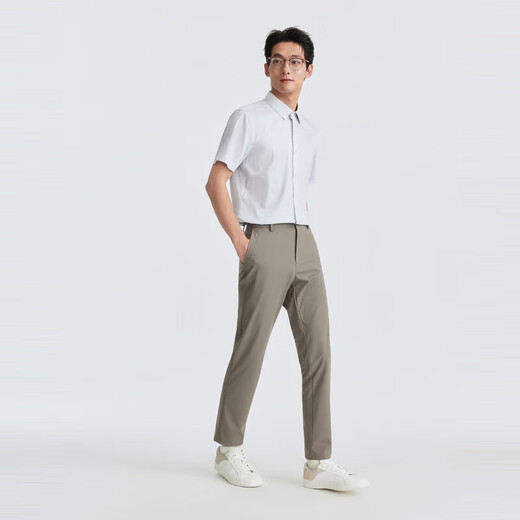Jiumuwang shopping mall same style + containing mulberry silk men's short-sleeved shirt men's 26 spring and summer new elastic comfortable top JX slim version + high-rise gray + FS2621812 38 (165/84A)