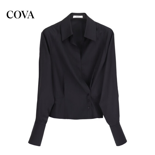 COVA International First-Line Brand 2026 New Design Niche High Waist Long Sleeve Shirt Bamboo Fiber Feel Light Luxury Shirt Women Black S