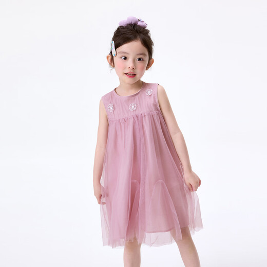 Xiaoyinman floral gauze skirt girls dress summer dress small and medium-sized children fashionable princess dress thin breathable sleeveless A-line skirt pink 105