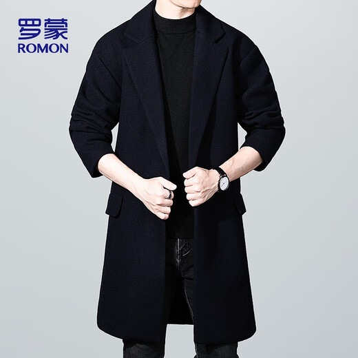 ROMON woolen coat mid-length men's autumn and winter business casual windbreaker men's warm woolen coat 1929 Navy L