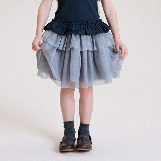 Yoona's mom girls spring new Korean fluffy gauze skirt girls 2026 spring and summer soft gauze short skirt trendy gray ready stock 90