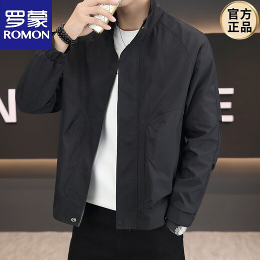 ROMON 2026 Stand Collar Simple Casual Jacket Men's Spring and Autumn New Men's Jacket Top Men's Green M 100-125Jin Jin is equal to 0.5 kg