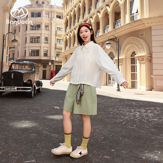 BANDOCIN Half-time Girls' Summer Shirt New Medium and Large Children's Outdoor Sunscreen Thin Top Cream Rice 170