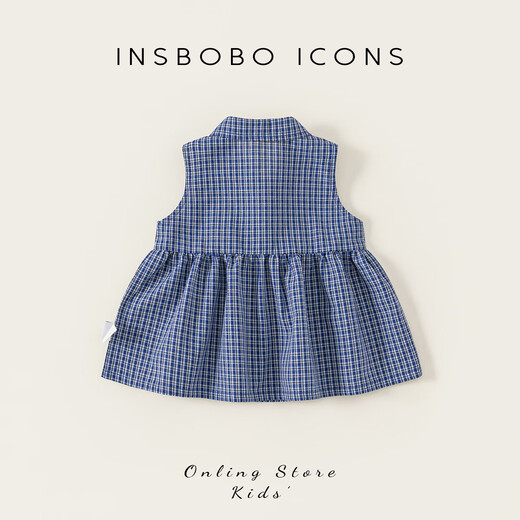 INSBOBO girls' shirt summer new style 2026 girl's plaid shirt children's fashionable and good-looking top summer dress blue plaid 90