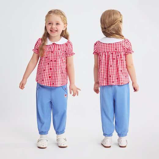 PawinPaw cartoon bear children's clothing 26 years new baby girl children plaid lapel dress loose Red red/20 110