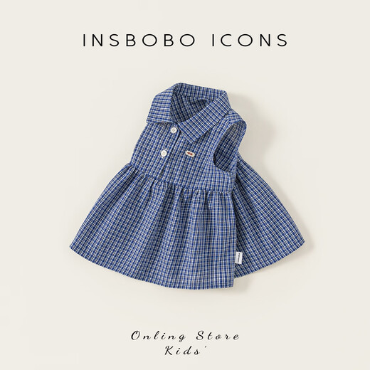INSBOBO girls' shirt summer new style 2026 girl's plaid shirt children's fashionable and good-looking top summer dress blue plaid 90