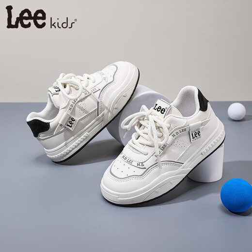 Lee children's shoes, spring children's white shoes, versatile casual shoes, girls' sneakers, boys' moral training running shoes, beige 26, recommended foot length 165mm