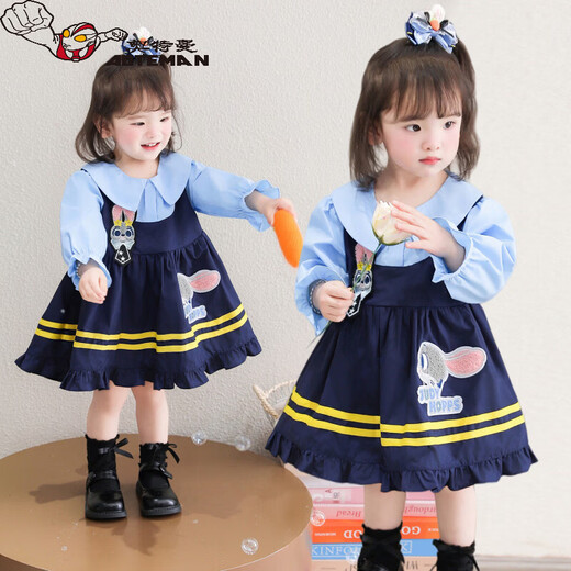 Ultraman Girls Judy Rabbit Police Officer Dress Cos Clothes Children's Lolita Princess Dress Girls Birthday Dress 5 Blue (Single Skirt) 80 cm