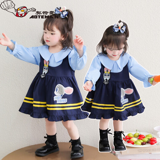 Ultraman Girls Judy Rabbit Police Officer Dress Cos Clothes Children's Lolita Princess Dress Girls Birthday Dress 5 Blue (Single Skirt) 80 cm