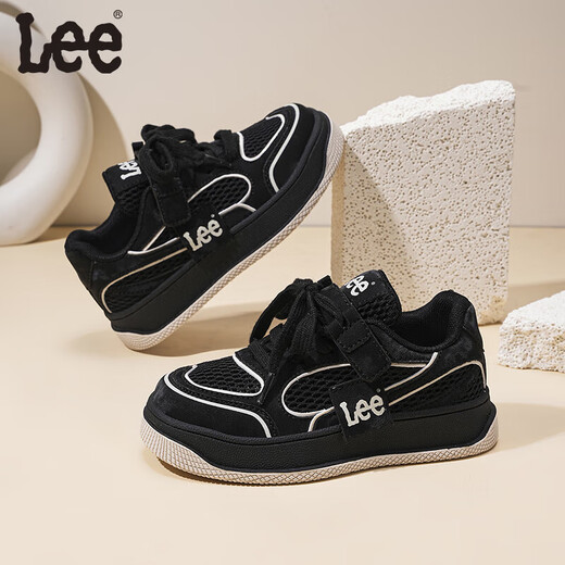 Lee new children's shoes, convenient Velcro, breathable and comfortable color-blocking sneakers, versatile soft-soled shoes for boys and girls, black 28, recommended foot length 169.5mm