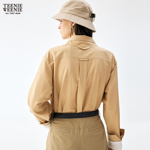 Teenie Weenie Bear Women's Shirt 26 Spring and Summer New Retro Fashion Loose and Comfortable Lapel Shirt Khaki S