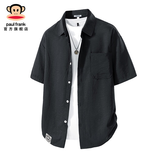 Big mouth monkey (paul frank) loose lapel short-sleeved shirt men's summer new trendy brand casual versatile solid color simple and comfortable shirt jacket white official authentic 3XL recommended 160-175Jin Jin equals 0.5 kg
