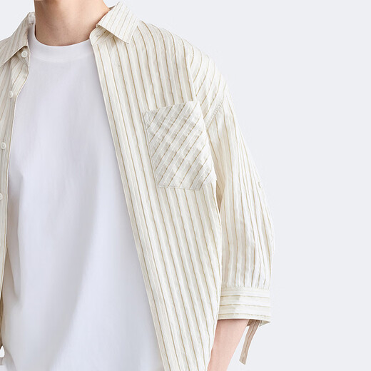 GXG Men's Wear Shopping Mall Same Style Three Quarter Sleeve Shirt 2026 Summer New Product G26X032033 Rice White Strips XL