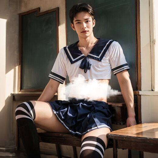 Men's sexy underwear, thong, can be worn when going out. Men's stuffed valet outfit, private sexy panties, men's and women's butt-covering skirt, white shirt + tie + elastic band. Recommended weight: 110-160 Jin Jin equals 0.5 kg