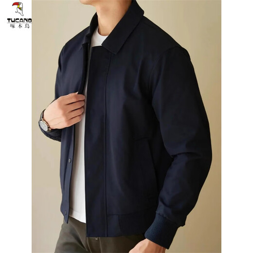 Woodpecker (TUCANO) Men's Italian Old Money Style Spring and Autumn Simple Windproof Jacket Men's Lapel New Harrington American Executive Jacket Dark Blue XL
