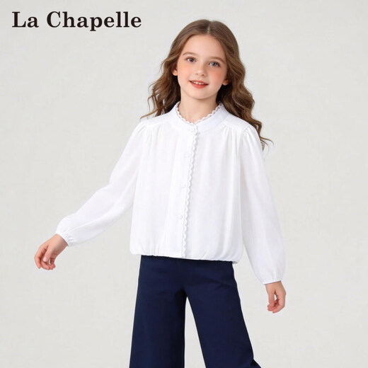 La Chapelle children's clothing girls' shirt spring 2026 new style French sweet white shirt children's lace top white 130 recommended height 121-130cm