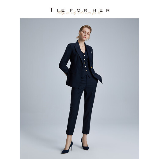 TIE FOR HER luxury series color number 038 Wu Qianyu style navy dark plaid wool commuter suit navy blue suit DOM038 M