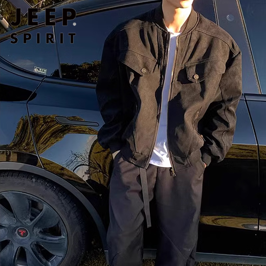 JEEP SPIRITcleanfit American stand collar work jacket men's spring and autumn short executive Detroit jacket baseball uniform brown high quality M