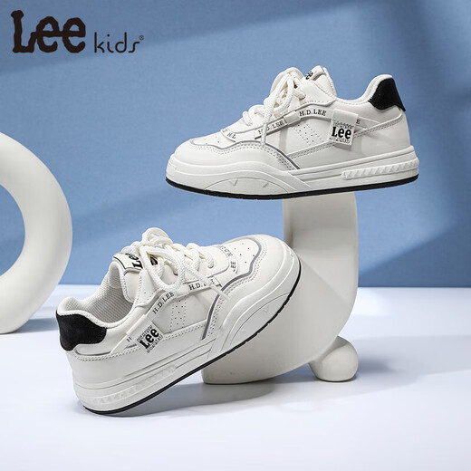 Lee children's shoes, spring children's white shoes, versatile casual shoes, girls' sneakers, boys' moral training running shoes, beige 26, recommended foot length 165mm