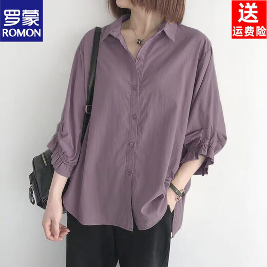 ROMON spring shirt women's three-quarter sleeve slim outer wear mid-sleeve women's top suit loose shirt women's top new fashion style white M 80-105Jin Jin equals 0.5 kg