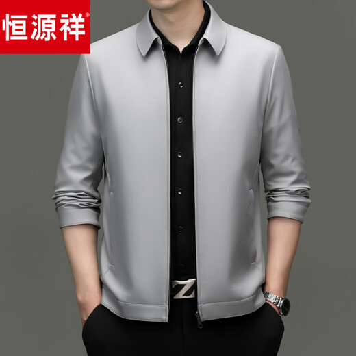 Hengyuanxiang executive jacket men's stand collar solid color business casual jacket men's loose plus fat plus size dad lapel top black M 170