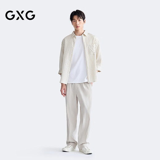 GXG Men's Wear Shopping Mall Same Style Three Quarter Sleeve Shirt 2026 Summer New Product G26X032033 Rice White Strips XL