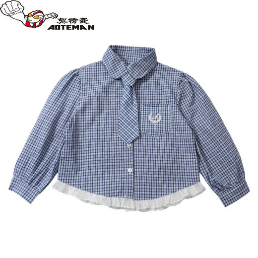 Ultraman girls spring college style sub-shirt 2026 spring children's tops Korean style foreign style spring and autumn casual shirt trend blue 90 cm