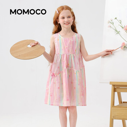 Mami Maca (MOMOCO) Girls Summer Dress Children's Skirt Sweet Fashion Sleeveless Cotton Dress Color 130