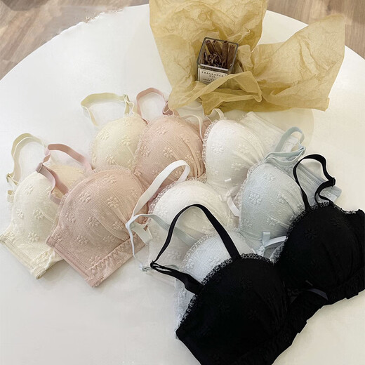 Underwear for women, pure desire, gentle lace, small breasts, push up to look bigger, thin flat chest, no wire bra, adjustable and comfortable, mocha black M 34/75AB