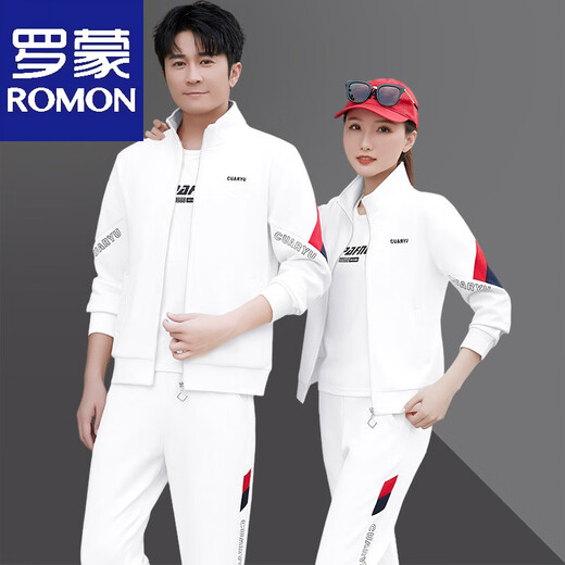 ROMON Sports Suit Men's Spring and Autumn Couple Three-piece Casual Men's and Women's Sweatshirt Sportswear Women's Running Sportswear Suit Men White 3616 Liang M Women's Recommended 85-98 Jin Jin equals 0.5 kg