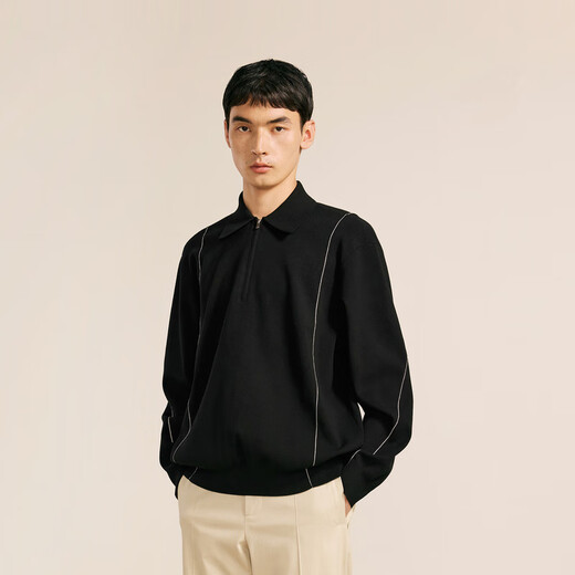 Sketch Men's Autumn and Winter New Casual Loose Shirt Collar Sweater Trendy Sweater Splicing Design Fashion Trendy Top 001 Black XS