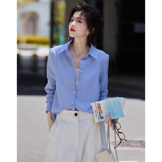 Demana Workplace Art Collector Spring and Autumn Breathing Simple Lapel Shirt Long Sleeve Fitted Shirt Women's Top