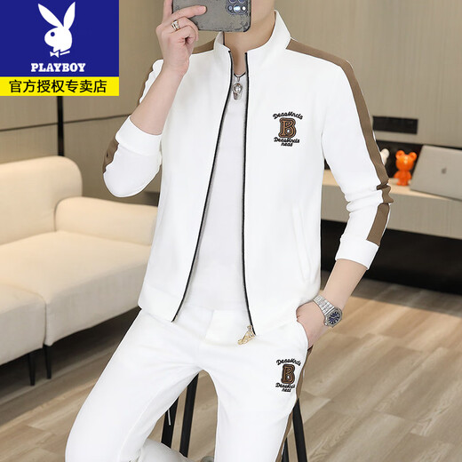 Playboy trendy brand sports suit for men in spring and autumn new casual cardigan sweatshirt two-piece set handsome versatile fashionable men's clothing DT9277 black L 110-125Jin Jin equals 0.5 kg can be worn