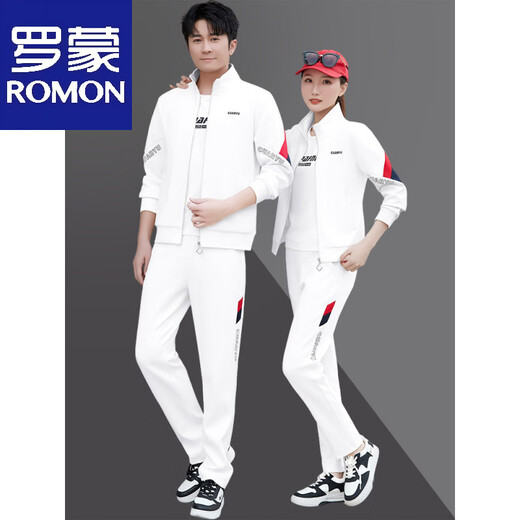 ROMON Sports Suit Men's Spring and Autumn Couple Three-piece Casual Men's and Women's Sweatshirt Sportswear Women's Running Sportswear Suit Men White 3616 Liang M Women's Recommended 85-98 Jin Jin equals 0.5 kg