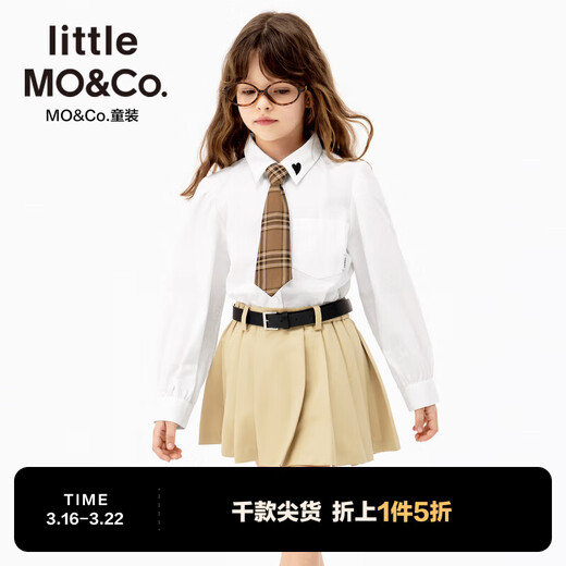 Little MO&Co. children's clothing 25 spring new style girls college style pure cotton long-staple cotton long-sleeved shirt shirt white 140 140/68